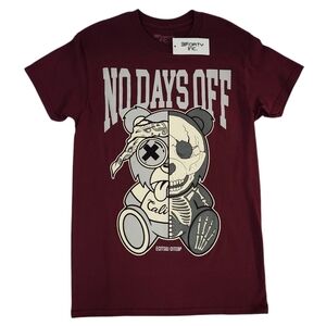 Men’s “No Days Off” Graphic T-Shirt – Size Small – 100% Cotton – Burgundy
